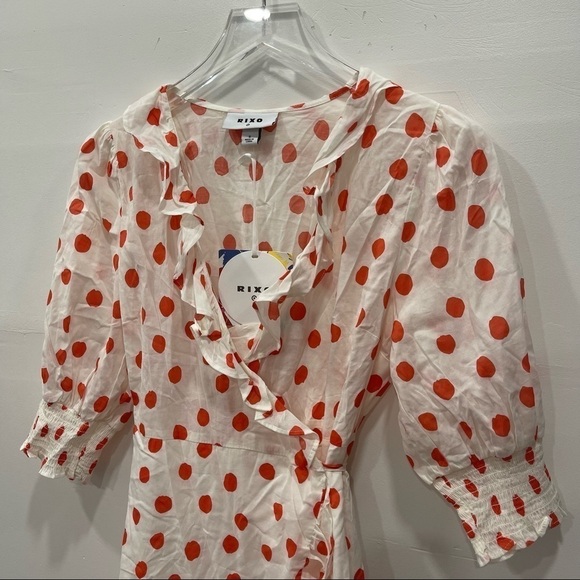 Rixo Target Puff Sleeve Dotted Wrap Mini Dress Cotton Blend Size Small - Picture 5 of 10